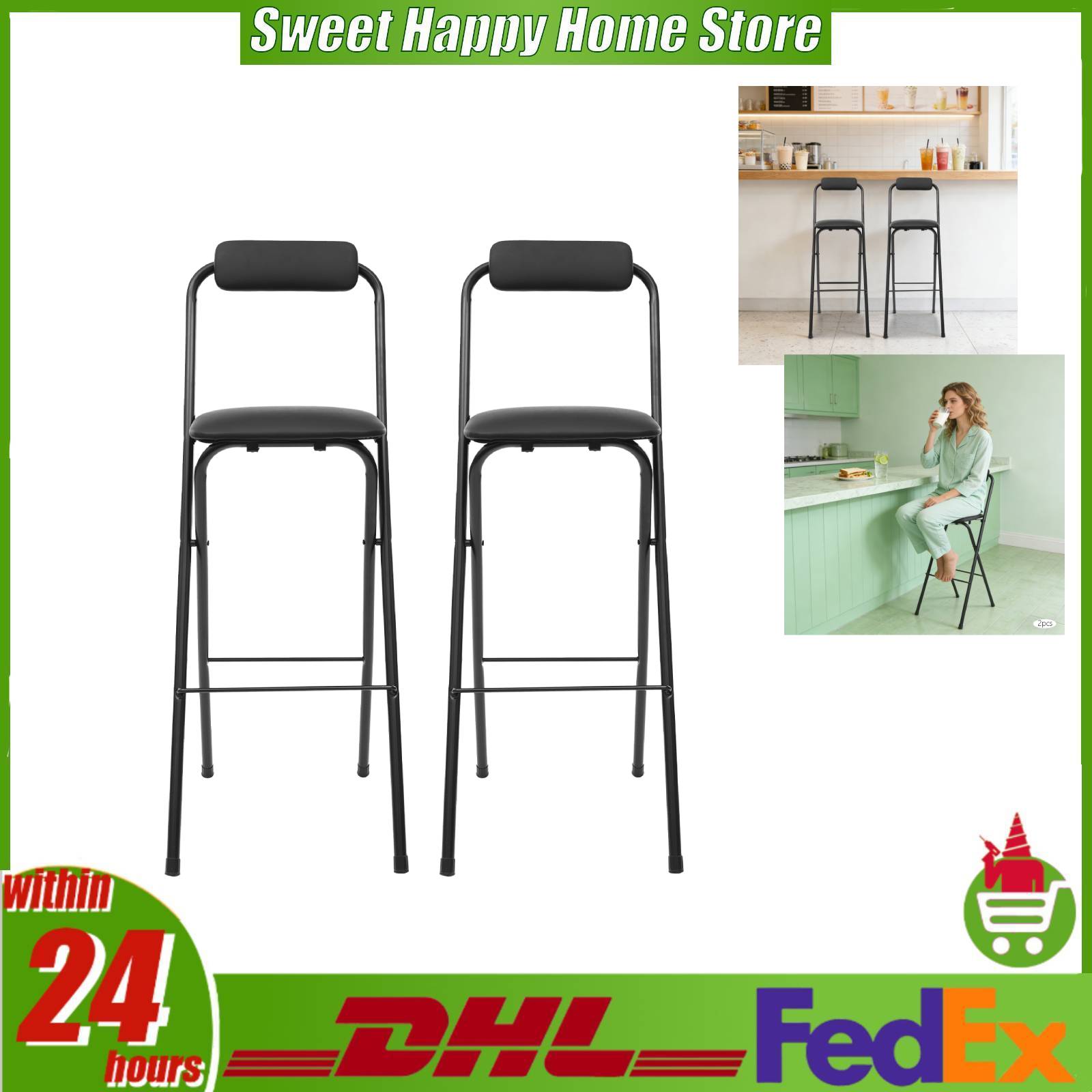 Commercial Kitchen Hardware - Комплект из 2 складных барных стульев