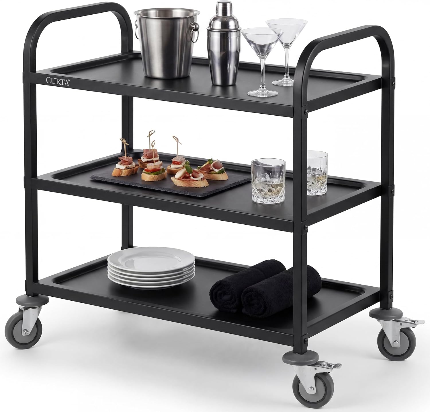 Commercial Kitchen On Wheels - Черная сервировочная тележка из нержавеющей стали,